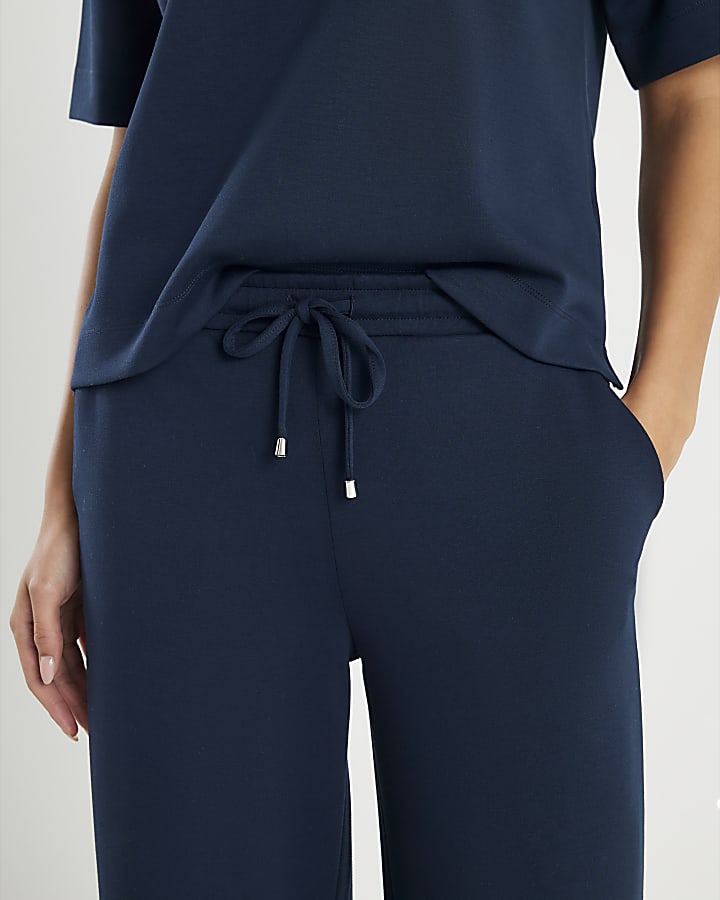 River Island Navy Premium Wide Leg Joggers