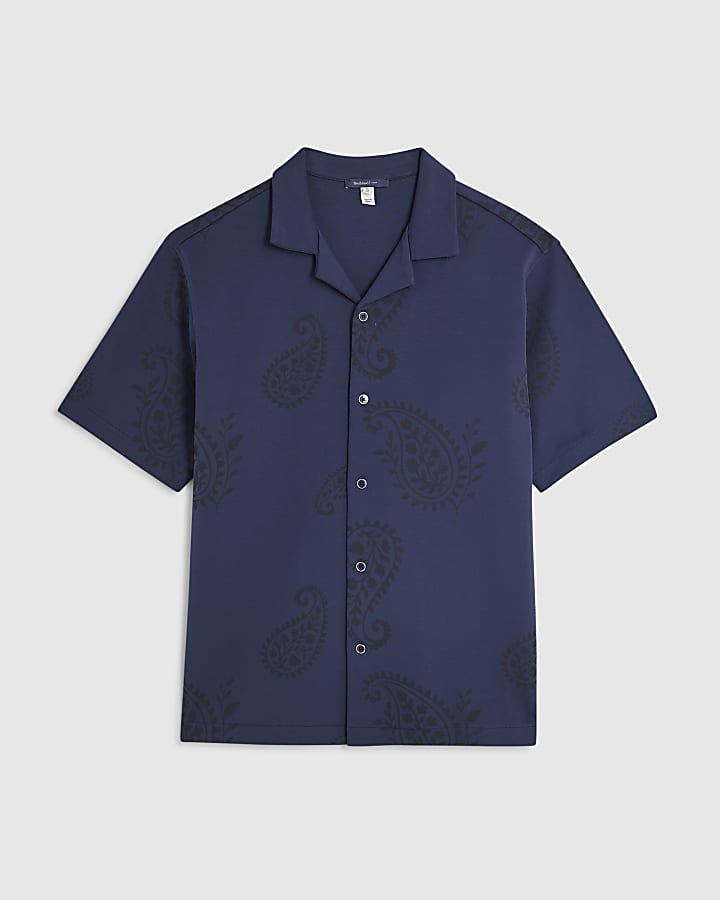 river island Navy Regular Fit Paisley Party Shirt