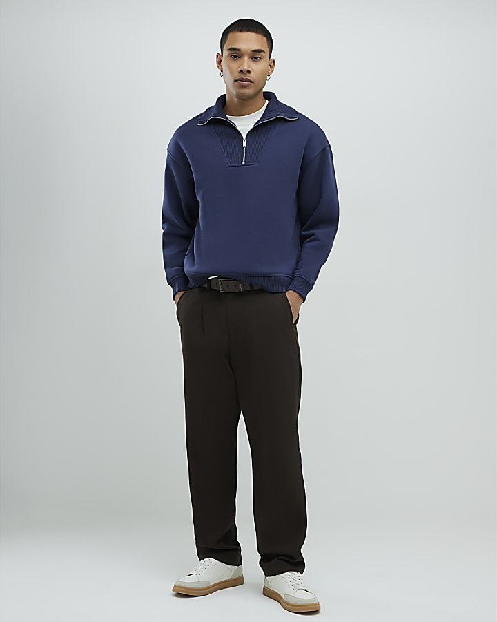 River Island Navy Regular Fit Ribbed Sweatshirt