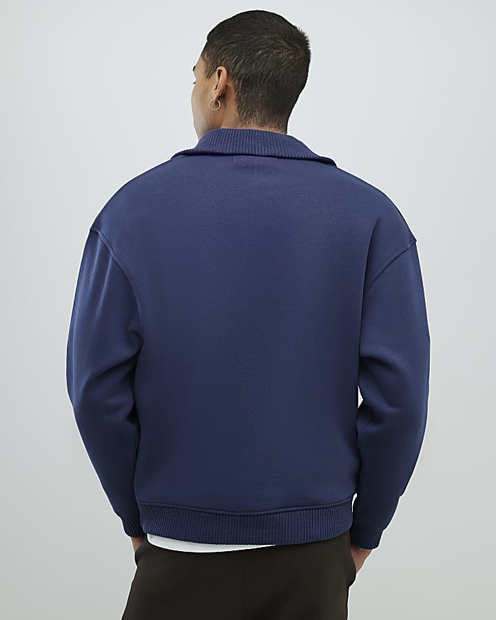 River Island Navy Regular Fit Ribbed Sweatshirt