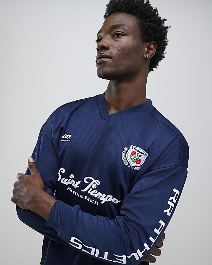 River Island Navy Saint Tiempo Football T-Shirt