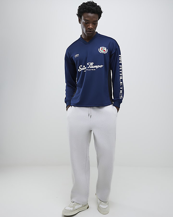 River Island Navy Saint Tiempo Football T-Shirt