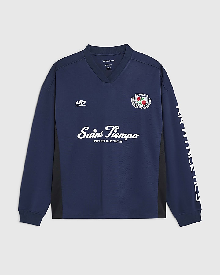 river island Navy Saint Tiempo Football T-Shirt