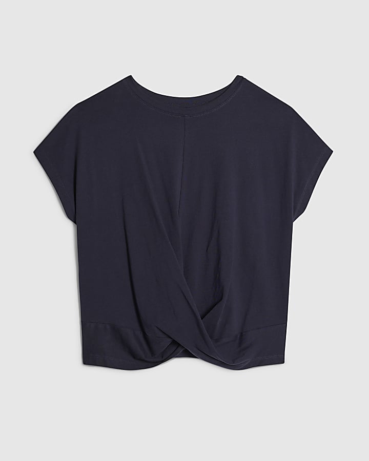 river island Navy Short Sleeve Twist Front T-Shirt