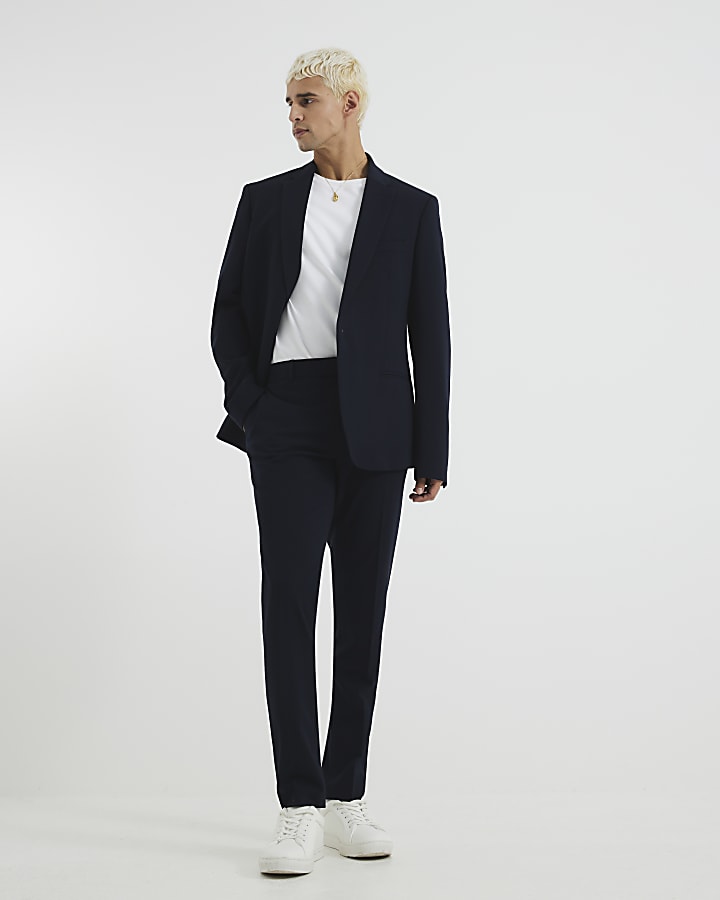River Island Navy Skinny Fit Suit Jacket