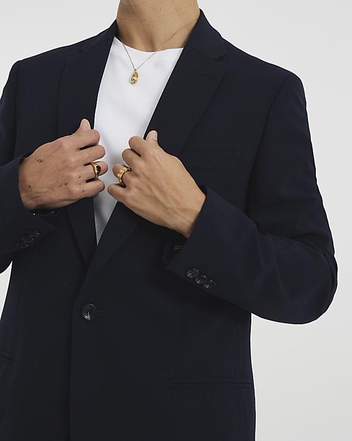 River Island Navy Skinny Fit Suit Jacket