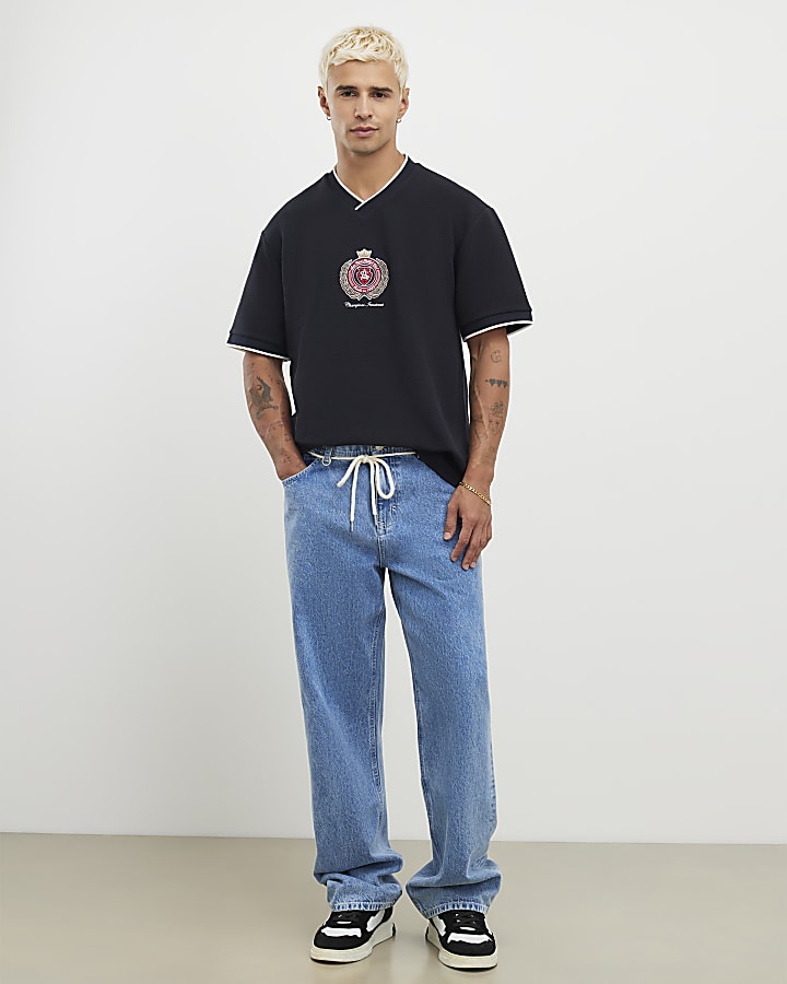 River Island Navy Skinny Fit Suit Trousers
