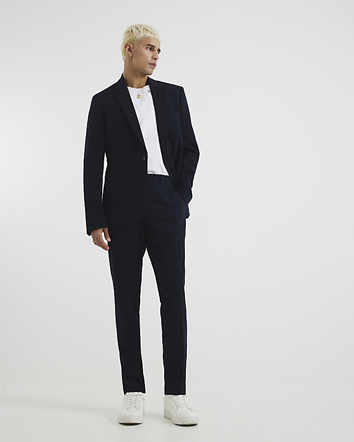 River Island Navy Skinny Fit Suit Trousers
