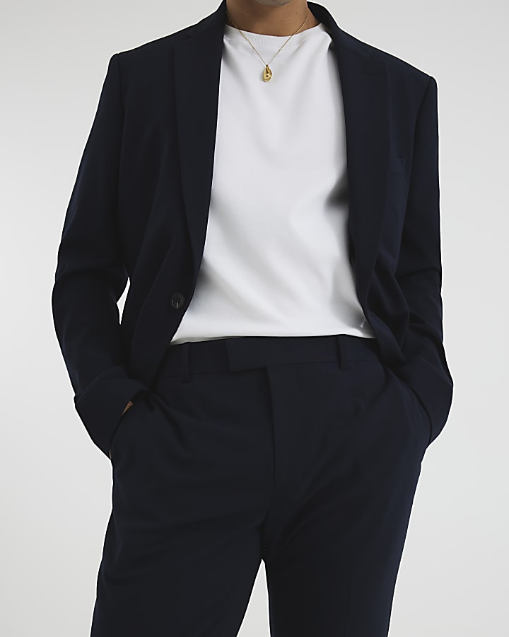 River Island Navy Skinny Fit Suit Trousers
