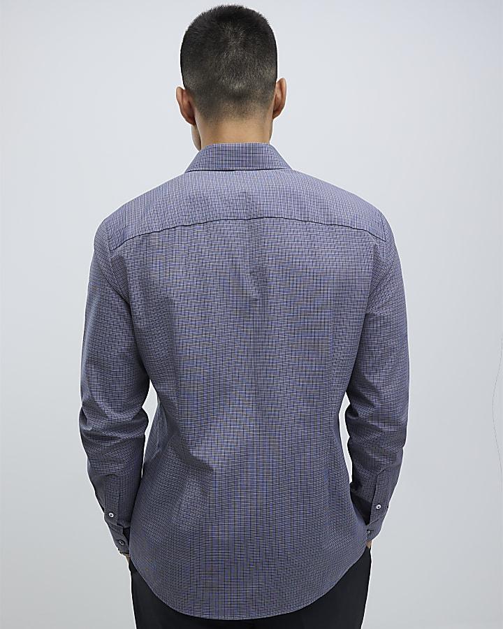 River Island Navy Slim Fit Check Shirt