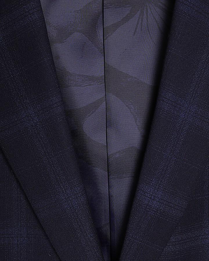 river island Navy Slim Fit Check Suit Jacket