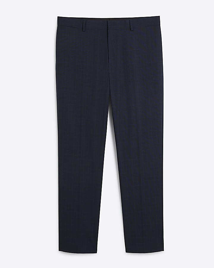 river island Navy Slim Fit Check Suit Trousers