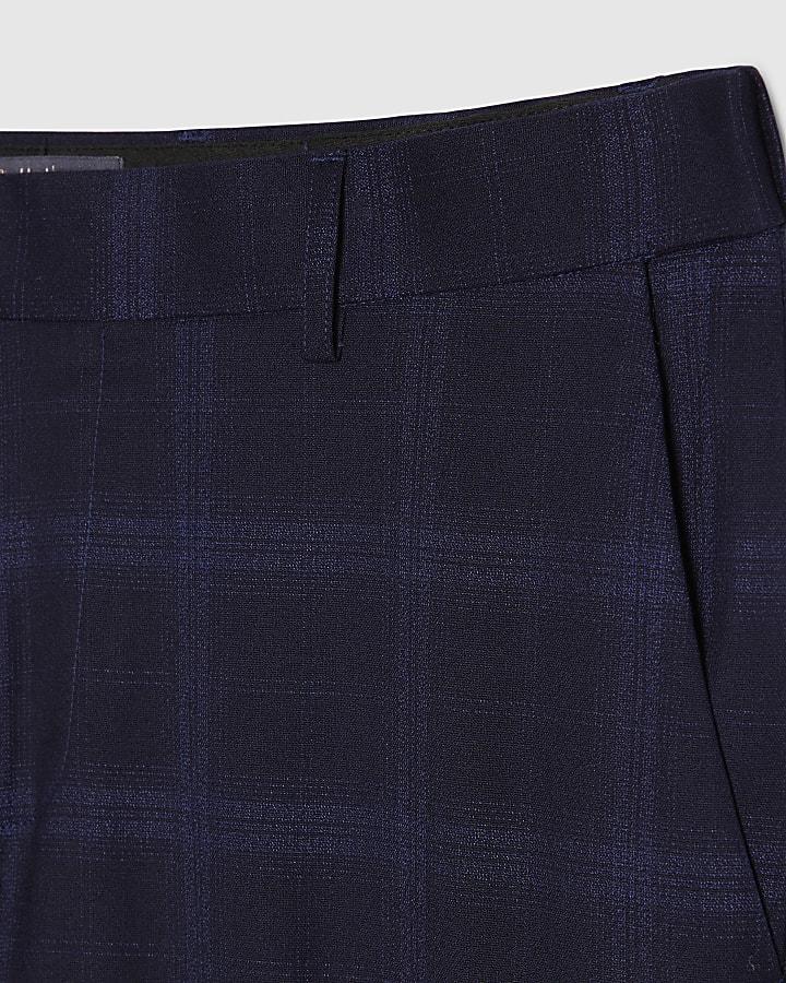 river island Navy Slim Fit Check Suit Trousers