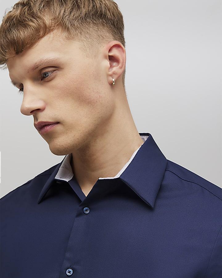 River Island Navy Slim Fit Contrast Trim Shirt