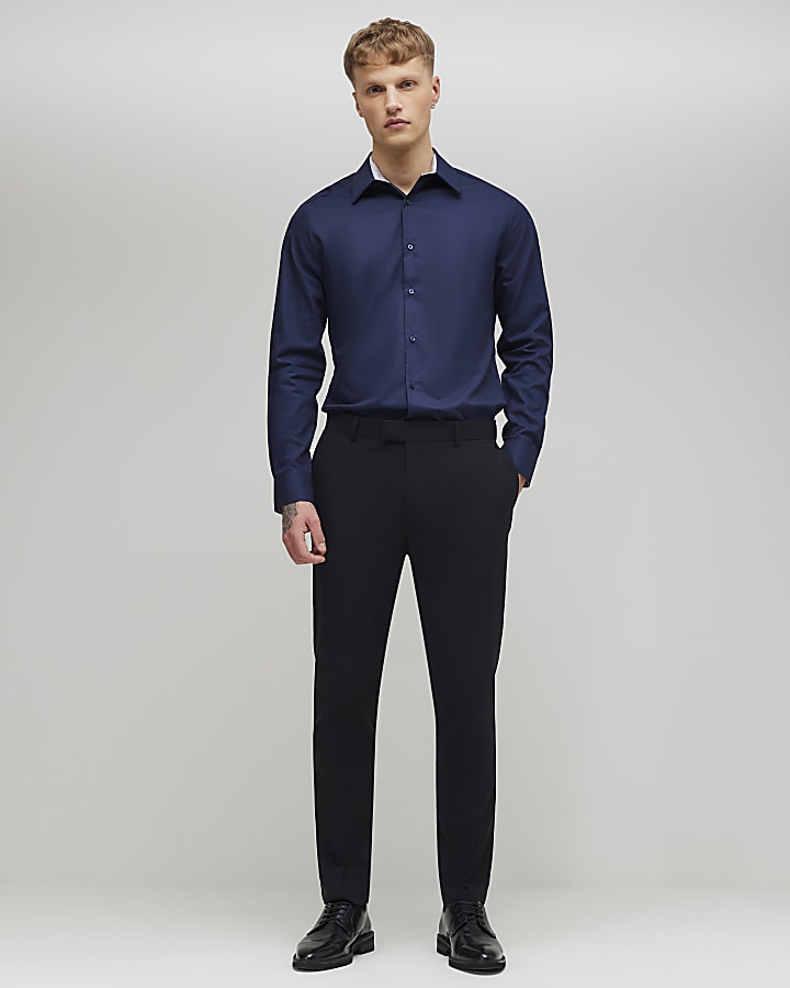 River Island Navy Slim Fit Contrast Trim Shirt