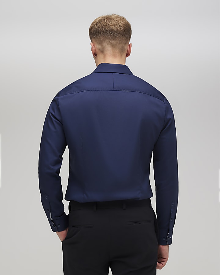 River Island Navy Slim Fit Contrast Trim Shirt