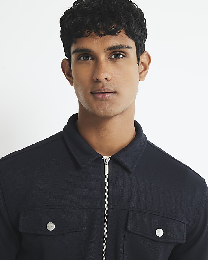 River Island Navy Slim Fit Double Pocket Overshirt