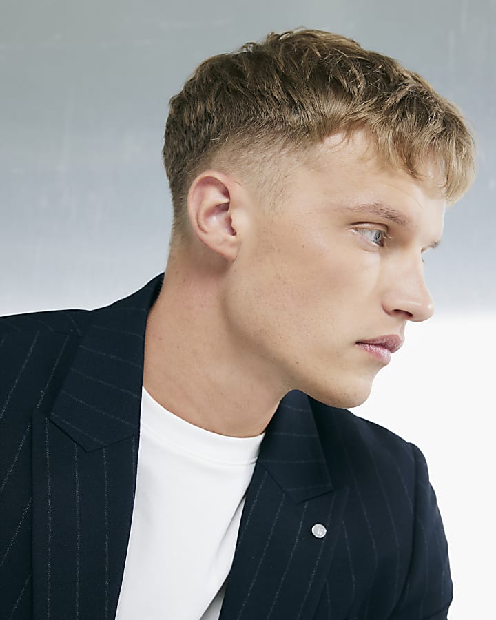 River Island Navy Slim Fit Pinstripe Suit Jacket
