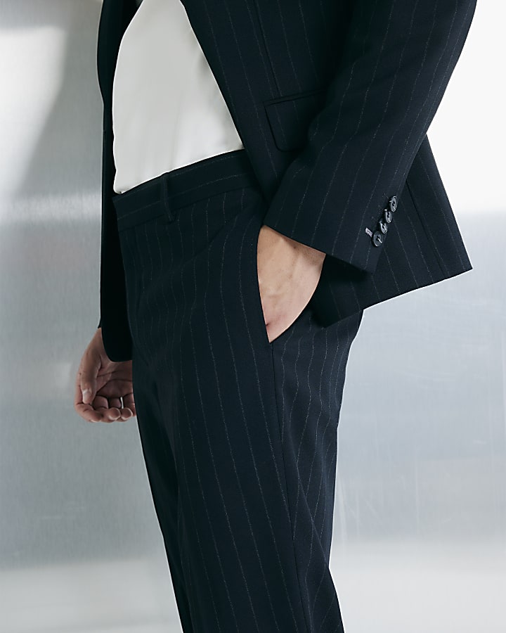 River Island Navy Slim Fit Pinstripe Suit Trousers