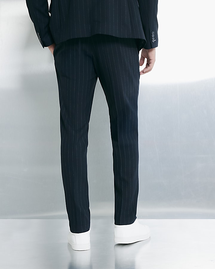 River Island Navy Slim Fit Pinstripe Suit Trousers