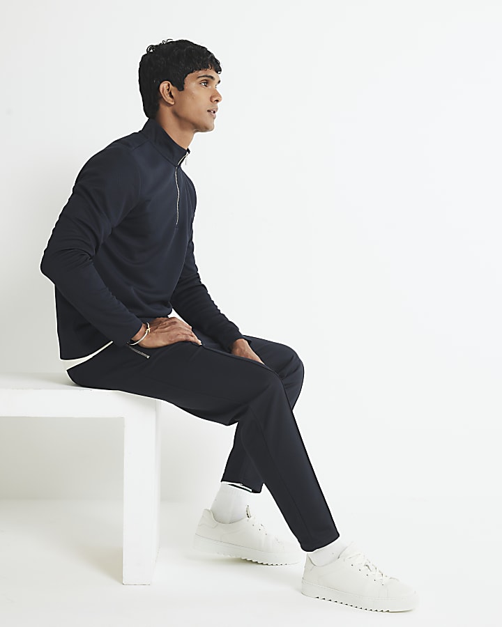 River Island Navy Slim Fit Pique Joggers