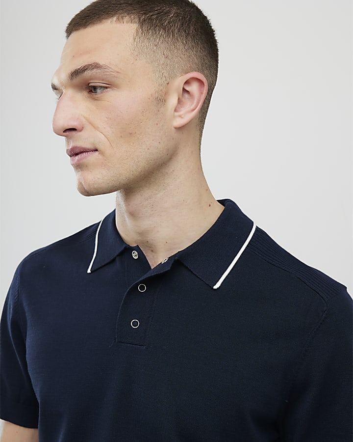 River Island Navy Slim Fit Polo Shirt