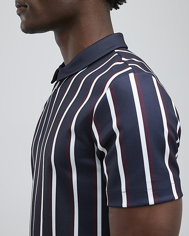River Island Navy Slim Fit Stripe Polo Shirt
