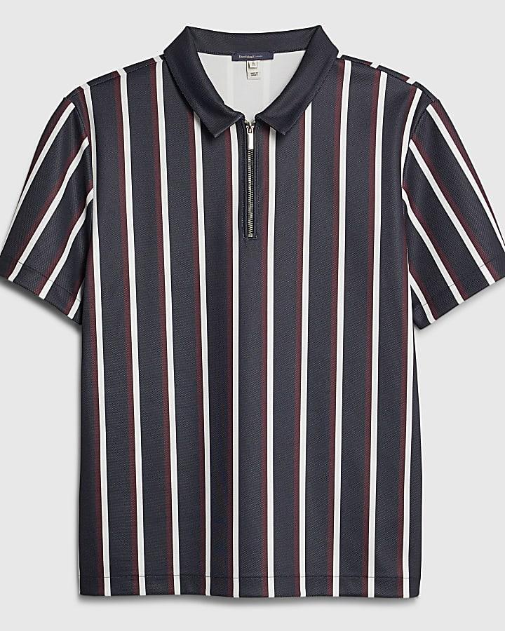 river island Navy Slim Fit Stripe Polo Shirt