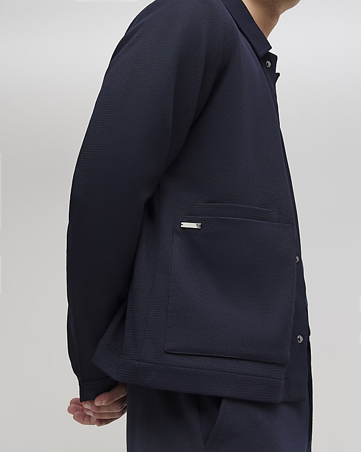 River Island Navy Slim Fit Textured Overshirt