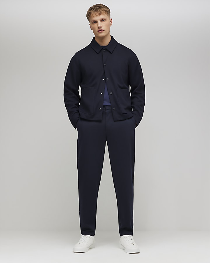 River Island Navy Slim Fit Textured Overshirt