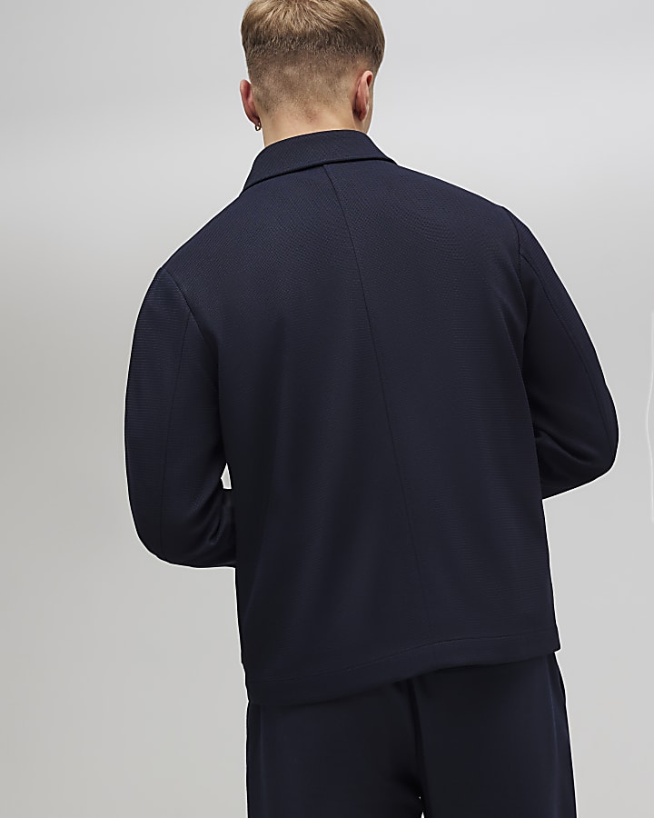 River Island Navy Slim Fit Textured Overshirt