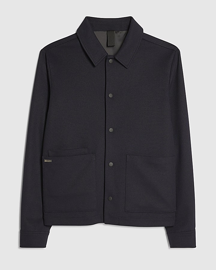 river island Navy Slim Fit Textured Overshirt