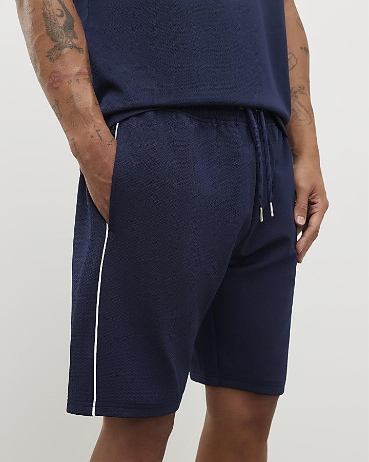 River Island Navy Slim Fit Textured Tipped Shorts