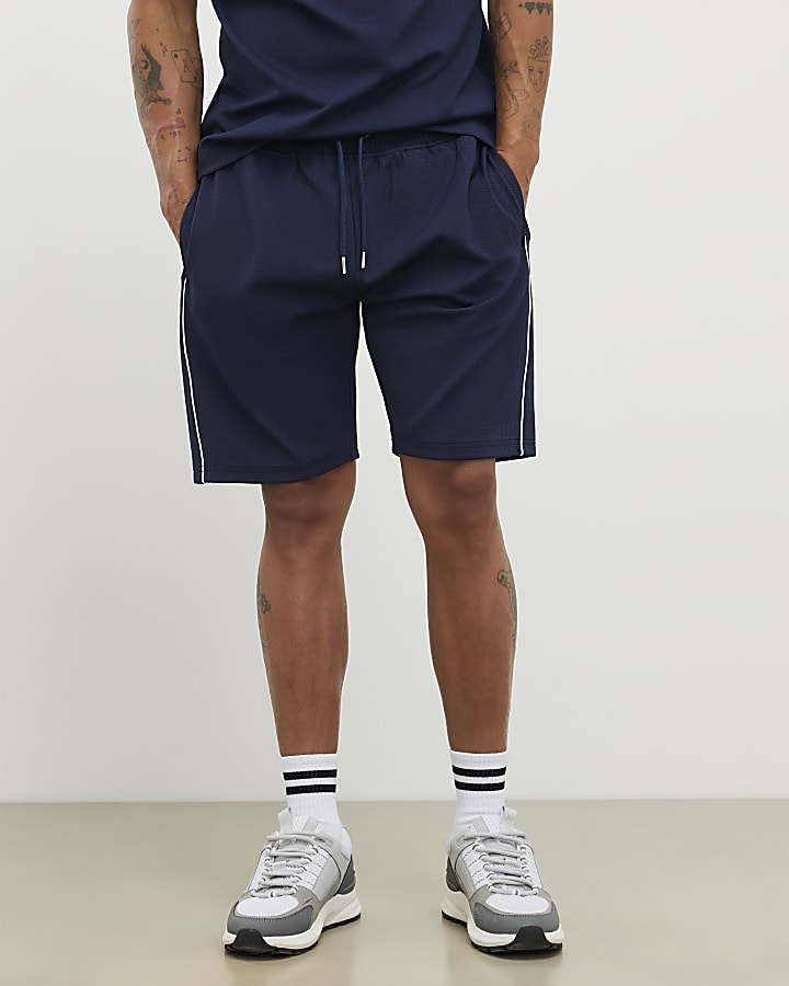River Island Navy Slim Fit Textured Tipped Shorts