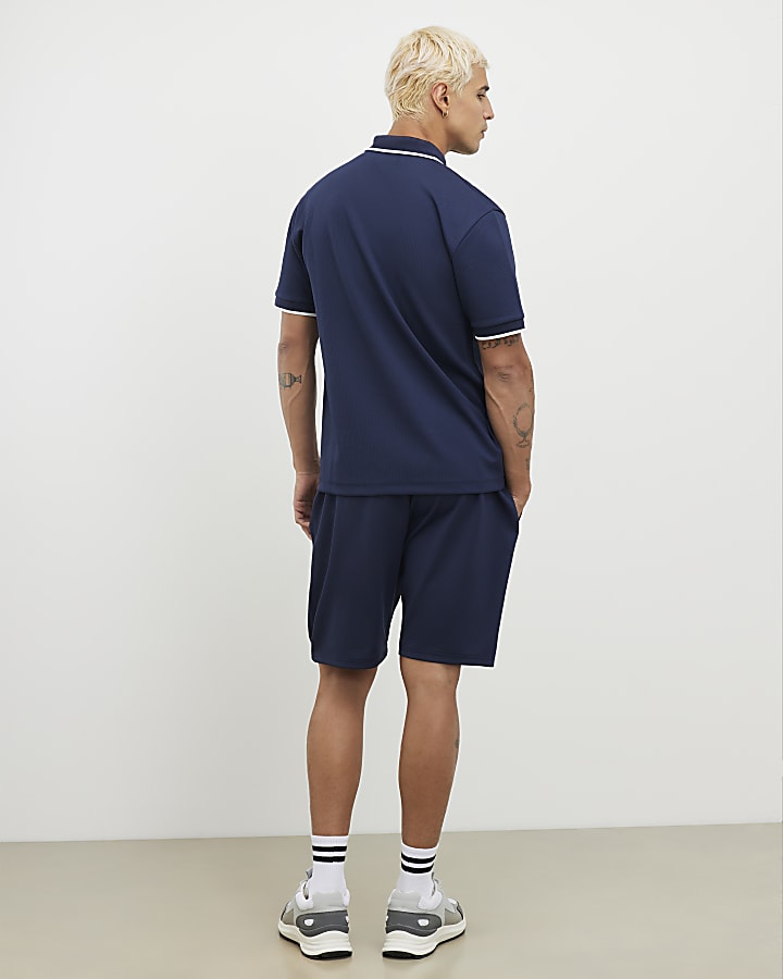 River Island Navy Slim Fit Textured Tipped Shorts