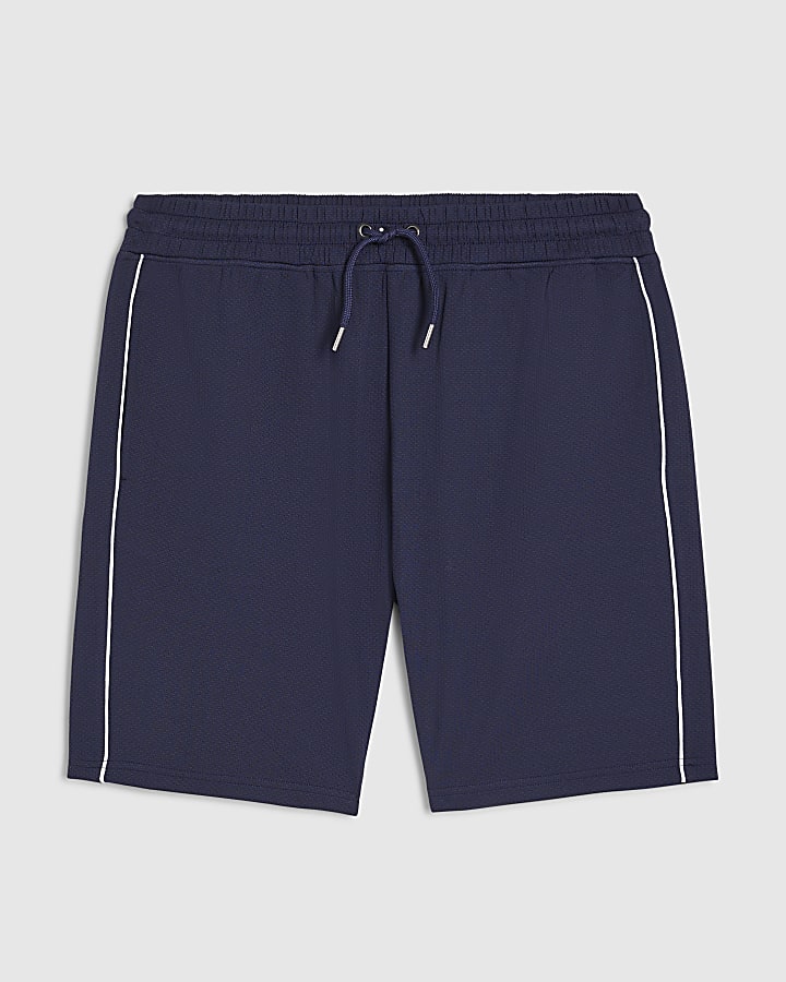 river island Navy Slim Fit Textured Tipped Shorts