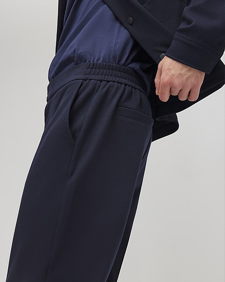 River Island Navy Slim Fit Textured Trousers