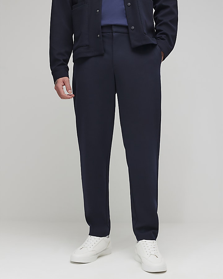 River Island Navy Slim Fit Textured Trousers