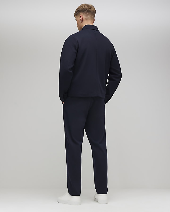 River Island Navy Slim Fit Textured Trousers