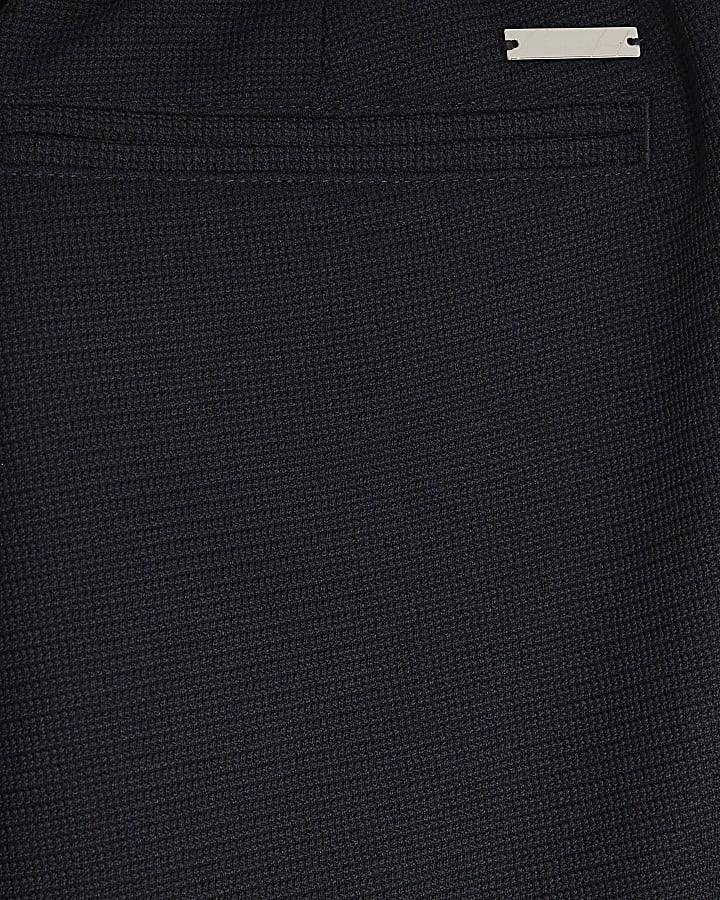 river island Navy Slim Fit Textured Trousers