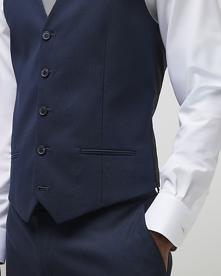 River Island Navy Slim Fit Waistcoat