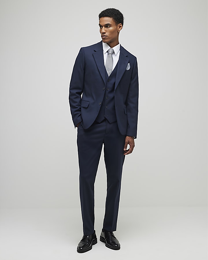 River Island Navy Slim Fit Waistcoat