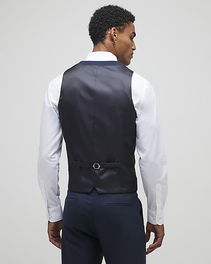 River Island Navy Slim Fit Waistcoat