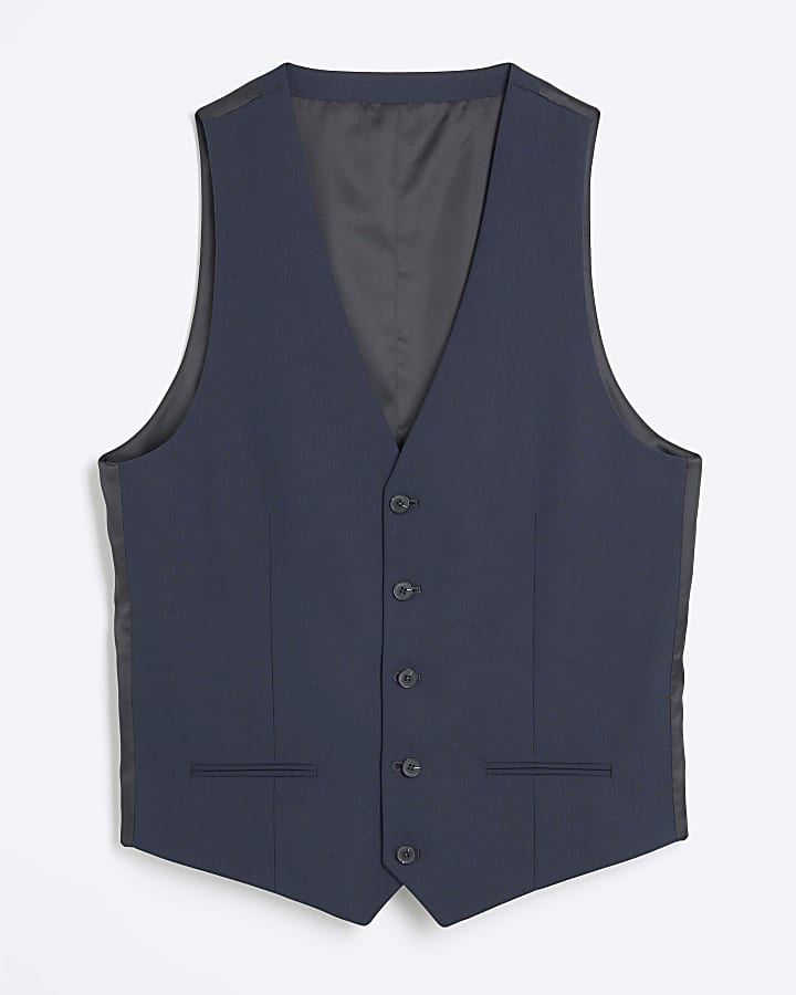 river island Navy slim fit waistcoat