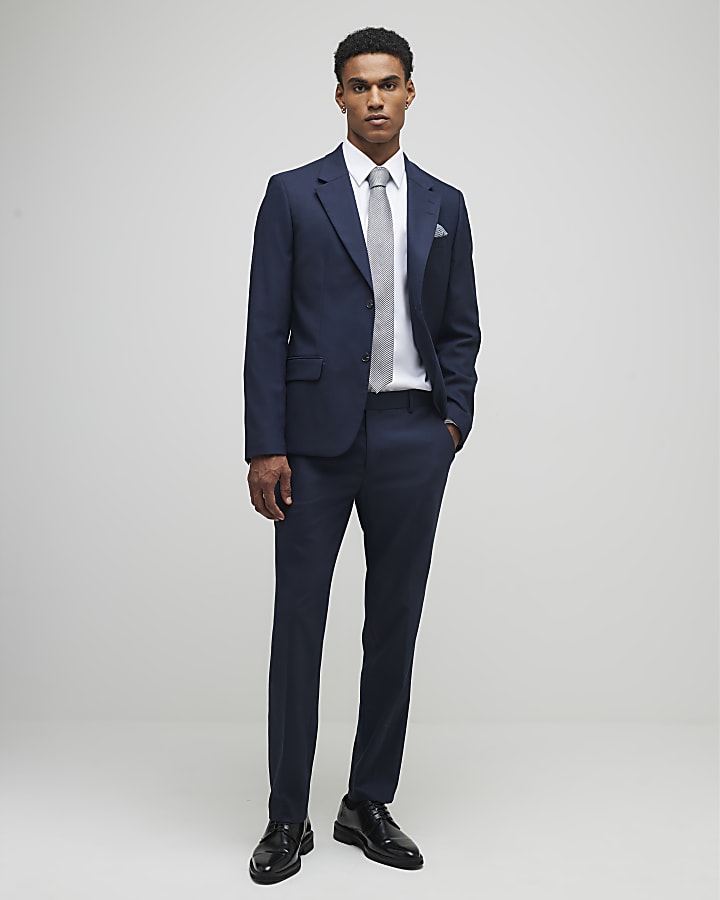 River Island Navy Stretch Slim Fit Suit Jacket
