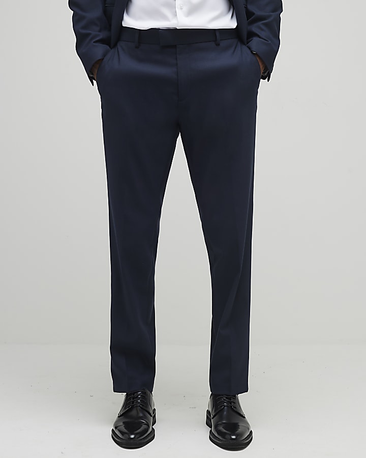 River Island Navy Stretch Slim Fit Suit Trousers