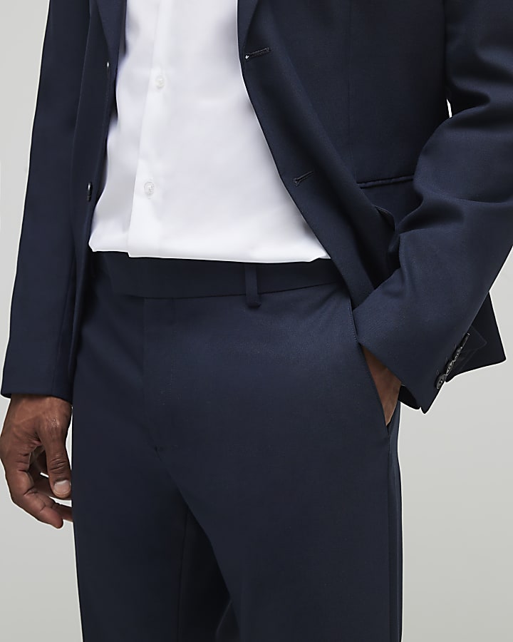 River Island Navy Stretch Slim Fit Suit Trousers