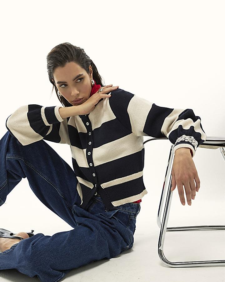 River Island Navy Striped Cardigan