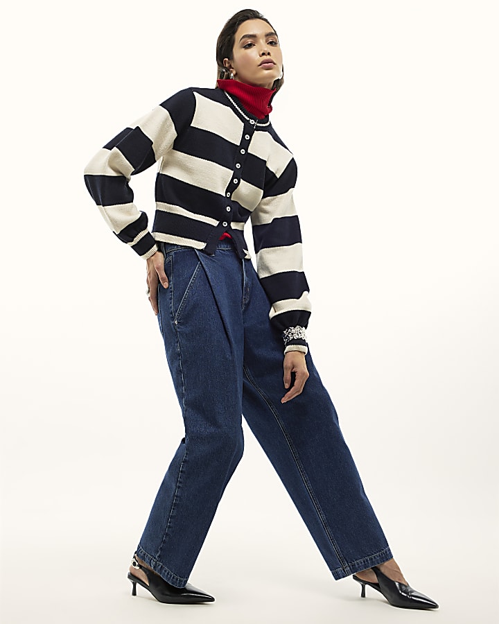 River Island Navy Striped Cardigan