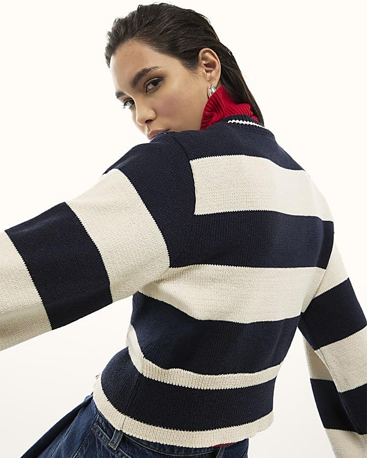 River Island Navy Striped Cardigan